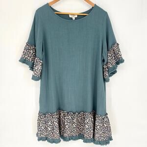 Umgee Blue Linen Blend Oversized Ruffle Dress Size M